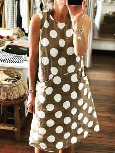 Apricot Sleeveless Cotton-Blend Crew Neck Dresses