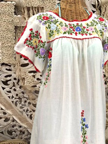 Short Sleeve Casual Cotton-Blend Dresses