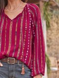 Printed V Neck Geometric Long Sleeve Shirts & Tops