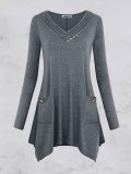 Gray Paneled Cotton Vintage Long Sleeve Dresses