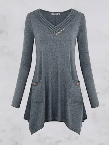 Gray Paneled Cotton Vintage Long Sleeve Dresses