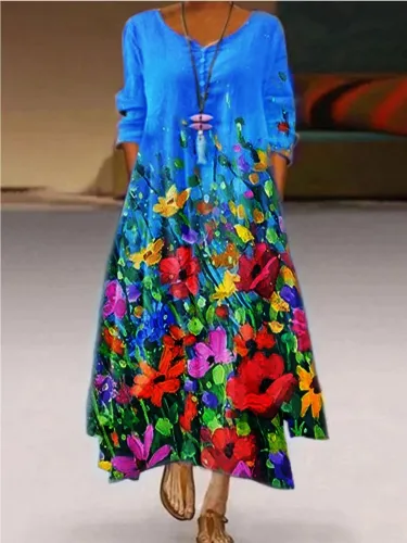 Casual Printed Floral 3/4 Sleeve Dresses