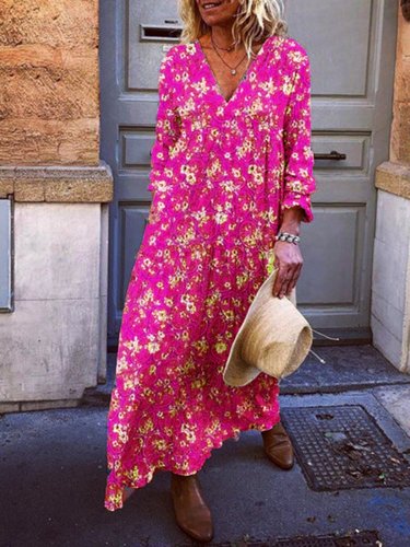 Casual 3/4 Sleeve Cotton-Blend Dresses