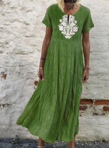 Summer Tribal Dress V-Neck Short Sleeve Maxi Dresses