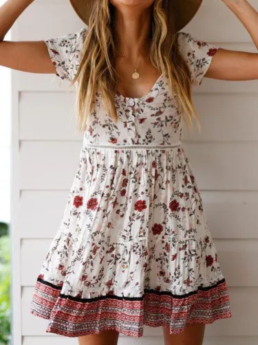 Plus size Floral Short Sleeve Dresses