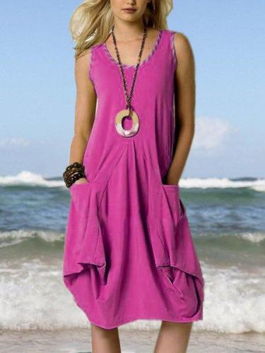 Sleeveless Round Neck Loose Casual Pocket Dresses
