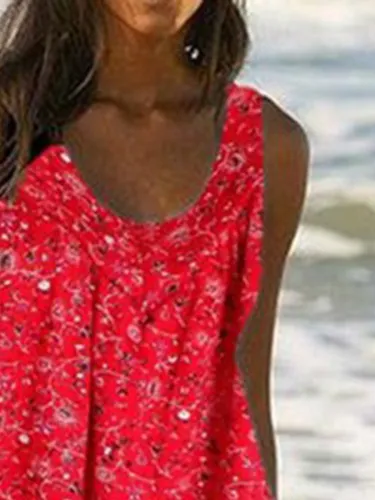 Plus Size Floral Print Beach Women Summer Midi Dresses