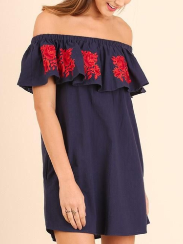 Floral-Print Casual Off Shoulder Cotton-Blend Dresses