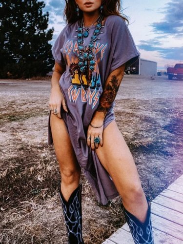 Cotton-Blend Short Sleeve Dresses