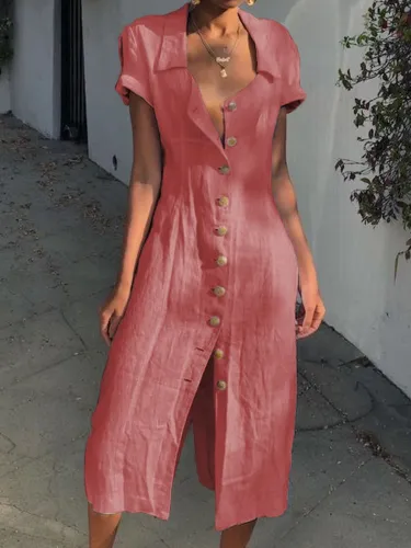 Summer Buttoned Solid Casual Shirt Dresses