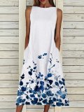White Cotton Round Neck Patchwork Casual Dresses