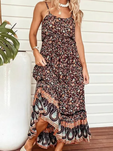 Boho Sexy Sleeveless Shift Vintage Scoop Neckline Dresses