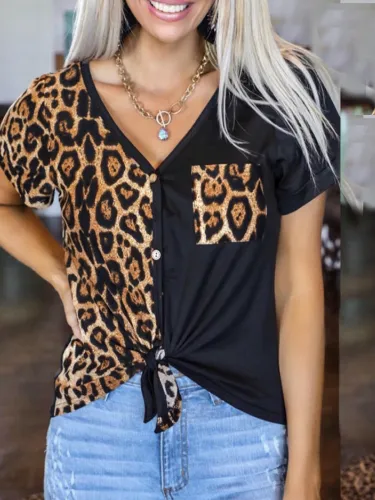 Short Sleeve Leopard Shirts & Tops