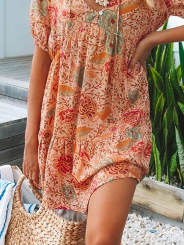 Orange Red Short Sleeve Boho Dresses