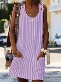 Crew Neck Women Dresses Shift Daily Boho Pockets Striped Dresses