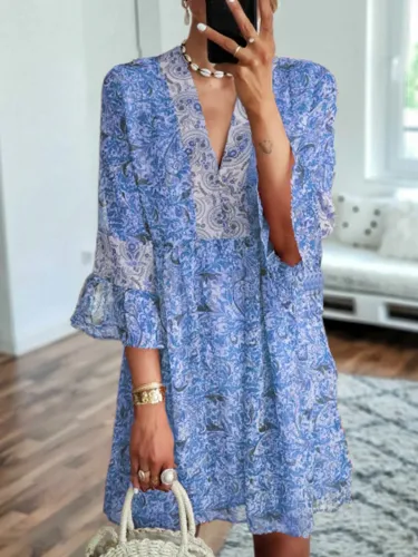 V Neck Women Dresses Date Cotton Dresses