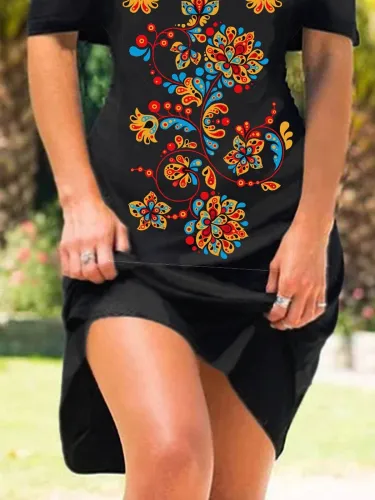 Floral Short Sleeve V Neck Jersey Dresses