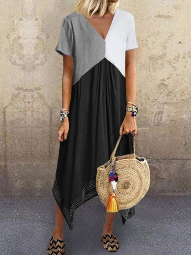 Plain Cotton-Blend Casual A-Line Dresses