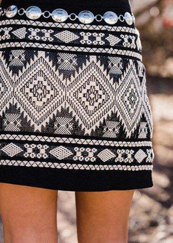 Black Casual Geometric Cotton-Blend Skirts