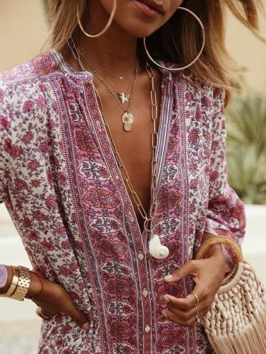 5 Colors Summer Bohemian Style V Neck Sexy Printed Dresses
