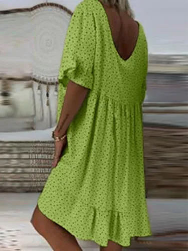 Vintage Short Sleeve V  Neck   Dresses