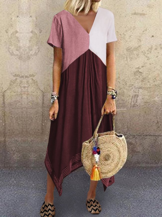 Plain Cotton-Blend Casual A-Line Dresses
