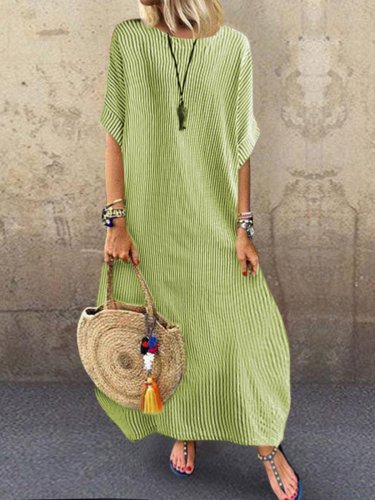 Stripes Round Neck Holiday Casual Half Sleeve Dresses