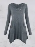Gray Paneled Cotton Vintage Long Sleeve Dresses