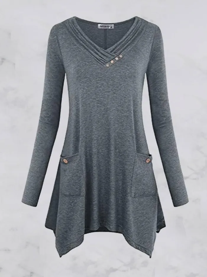 Gray Paneled Cotton Vintage Long Sleeve Dresses