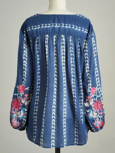 Floral V Neck Long Sleeve Shift Shirts & Tops