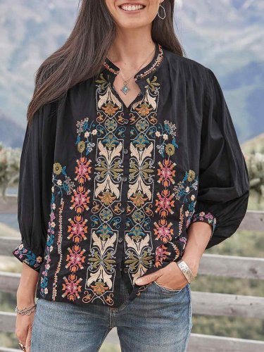 Casual V Neck Shift 3/4 Sleeve Shirts & Tops