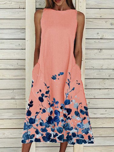 White Cotton Round Neck Patchwork Casual Dresses
