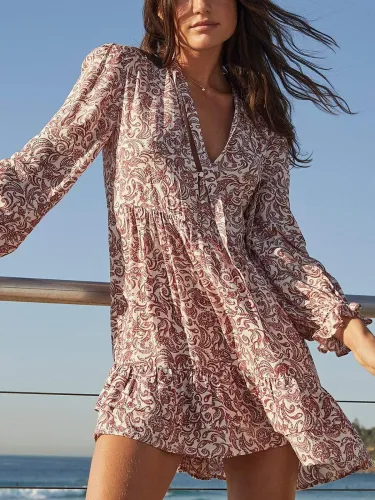 Cotton-Blend Shift Casual Tribal Dresses