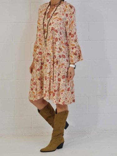 Casual Vacation Floral Vintage V-neck Summer Dress