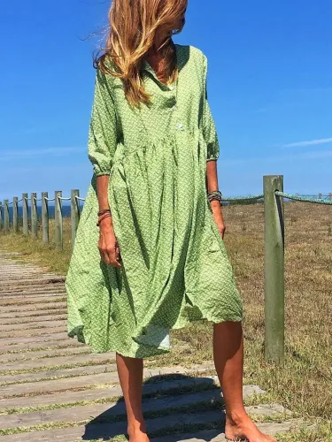 Plus Size  V-neck  Elegant Casual  Midi  Dress
