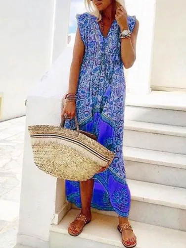 Floral Print High Low Holiday Beach Casual Shift Dress