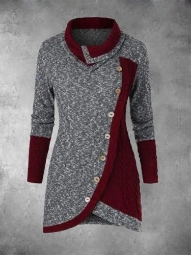 As Picture Paneled Shawl Collar Long Sleeve Dresses