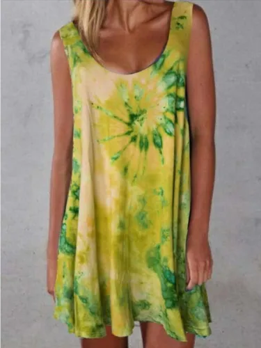 Sleeveless Ombre/tie-Dye Cotton Dresses