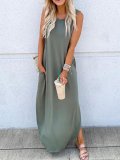 Plus Size Solid Casual  Round Neck Sleeveless Dresses