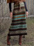 Brown A-Line Vintage Printed Tribal Skirts