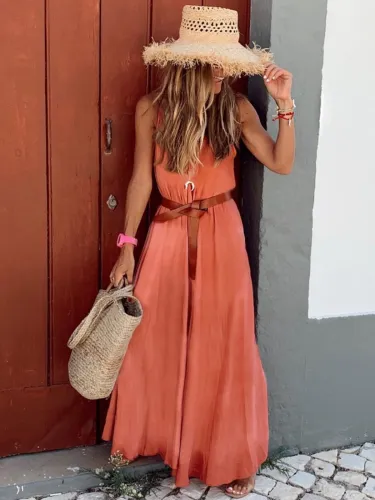 Casual Retro Holiday Strapless V-Neck Long Dress