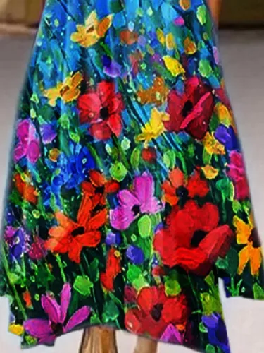 Casual Printed Floral 3/4 Sleeve Dresses