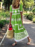 Plus Size Women Short Sleeve Vintage Floral Casual Dresses