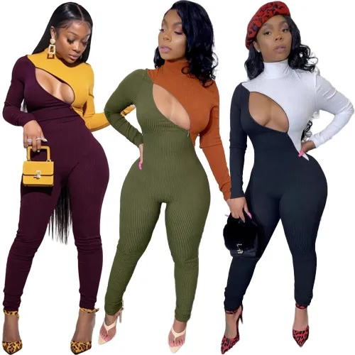 XQS1540 China popular fashionable autumn casual hollowed women jumpsuit mujer