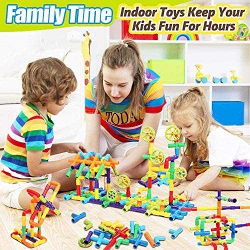 Building Blocks Kids Educational Toys Creative STEM Tube Locks Construction Kit Pipe Tube Building Sets Preschool Learning Toys, Present Gift for Kids Boys and Girls 3+, 250 Pieces with Storage Box