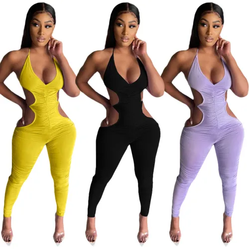 Womens clothing, suspenders, folds, open back, sexy trousers, jumpsuits LML220