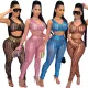 Bronzing and burning flowers hollow stretch two-piece suit QZ6125