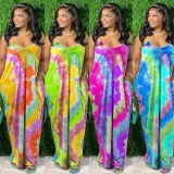 Summer new style sling tie-dye printing casual loose long skirt women CM2118