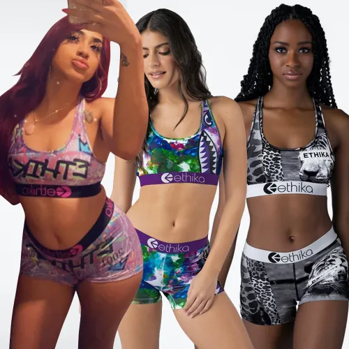Womens Slim Personality Printed Sports Suit Two-piece Set LS6422
