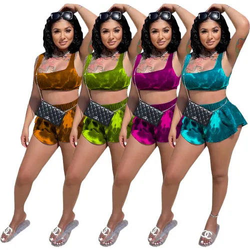 Womens digital positioning printing shoulder 2-piece set SZ8054